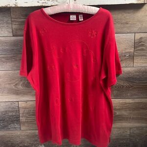 Wish for Joy Red Embroidered Snowflakes Top Scoop Neck Top, Size 20/22W